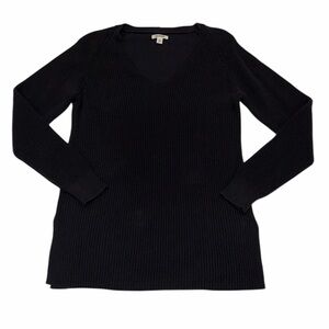 Goodthreads Women's Blue Cotton Shaker Stitch Deep V-Neck Sweater Size Medium